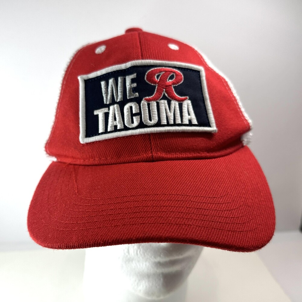 Vintage Tacoma Rainiers Hat Cap Snap Back Red White MILB Baseball Trucker Mesh